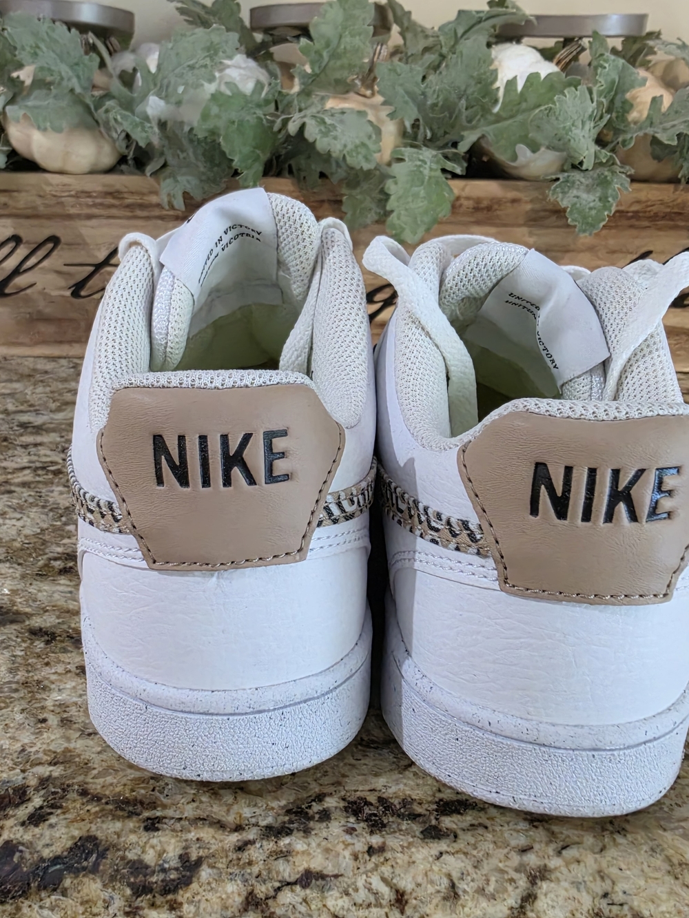 Nike White Leather Sneakers with Leopard-Print Swoosh - Picture 3 of 5